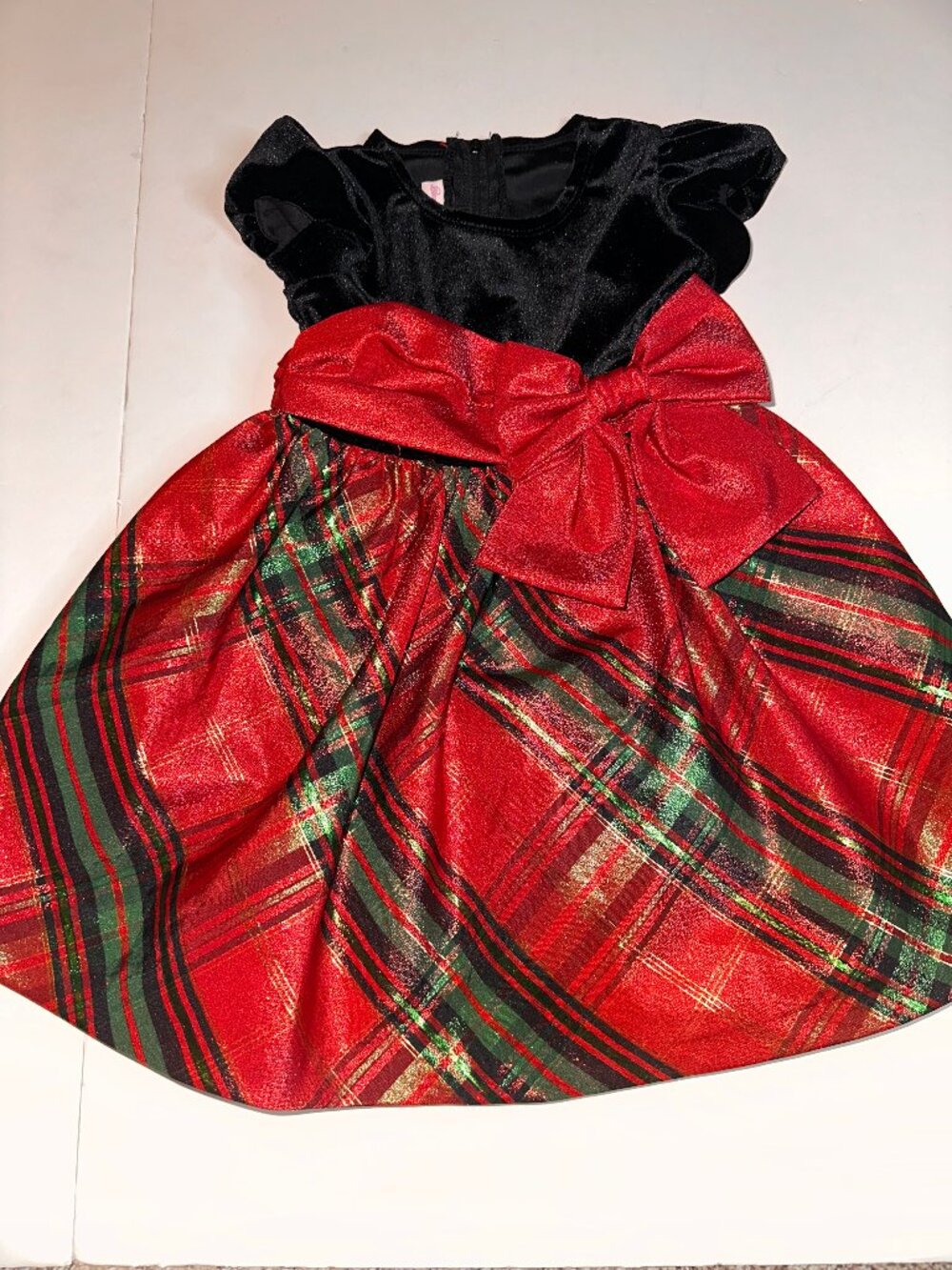BONNIE BABY Baby Girls' Black Velour & Red Tartan Plaid Christmas Dress 24M #651